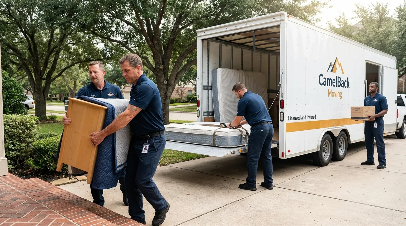 Crew loading residential truck for cross-state move from Rector, AR